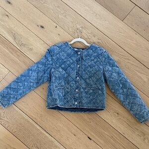Rachel Zoe Quilted Denim-Pattern Jacket in Mid-Blue